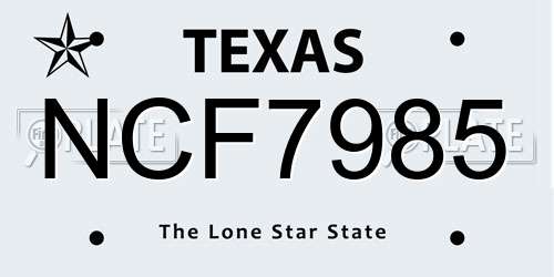 NCF7985 Texas License Plate