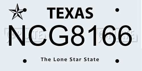 NCG8166 Texas License Plate