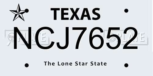 NCJ7652 Texas License Plate