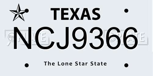 NCJ9366 Texas License Plate
