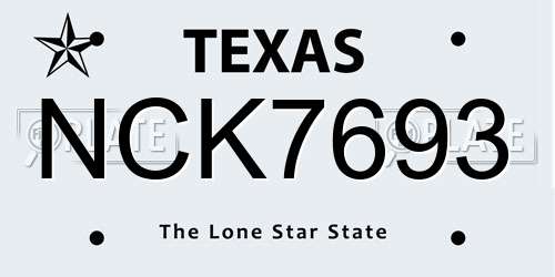 NCK7693 Texas License Plate