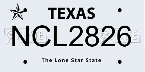 NCL2826 Texas License Plate