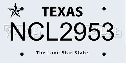 NCL2953 Texas License Plate