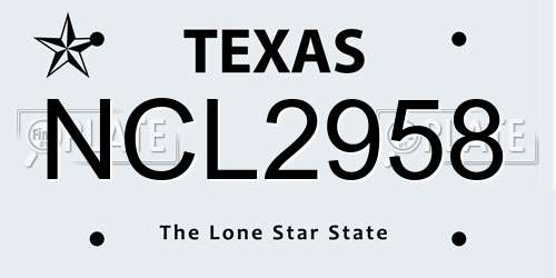 NCL2958 Texas License Plate