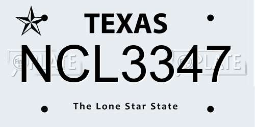 NCL3347 Texas License Plate