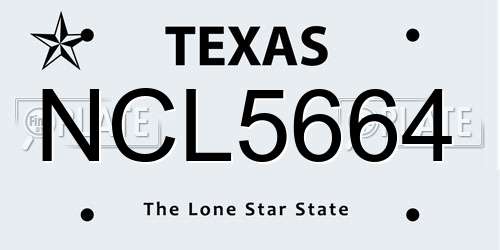 NCL5664 Texas License Plate