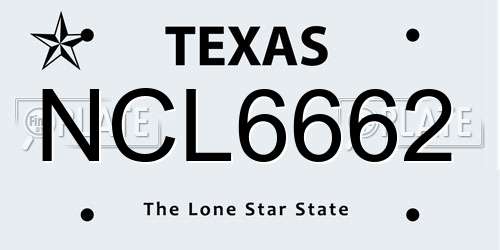 NCL6662 Texas License Plate