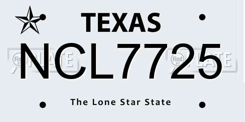 NCL7725 Texas License Plate