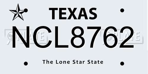 NCL8762 Texas License Plate