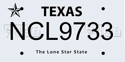 NCL9733 Texas License Plate