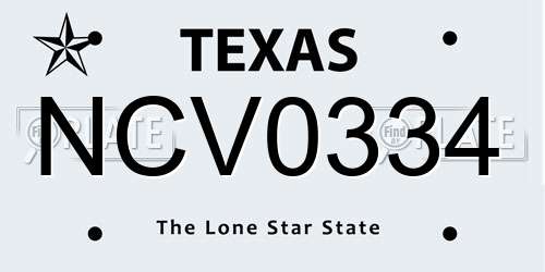 NCV0334 Texas License Plate