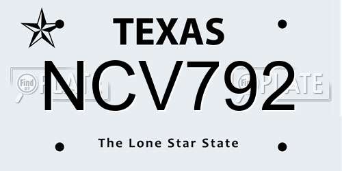 NCV792 Texas License Plate