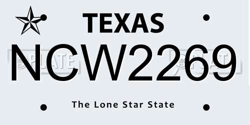 NCW2269 Texas License Plate