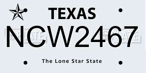 NCW2467 Texas License Plate