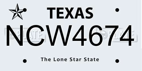 NCW4674 Texas License Plate