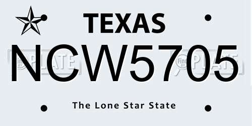 NCW5705 Texas License Plate