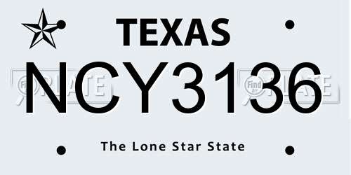 NCY3136 Texas License Plate