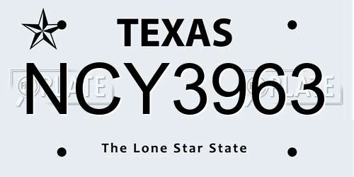 NCY3963 Texas License Plate