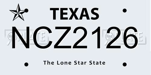 NCZ2126 Texas License Plate