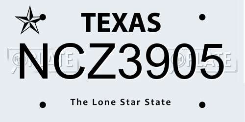 NCZ3905 Texas License Plate