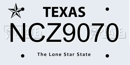 NCZ9070 Texas License Plate