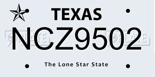 NCZ9502 Texas License Plate