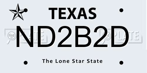 ND2B2D Texas License Plate