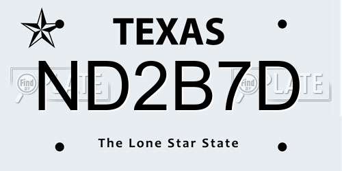 ND2B7D Texas License Plate