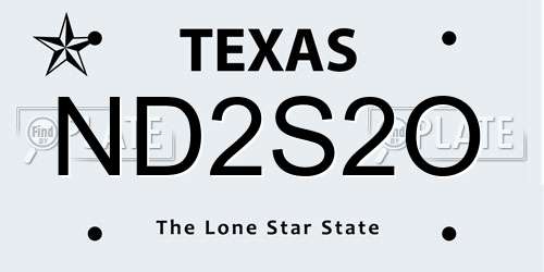 ND2S2O Texas License Plate