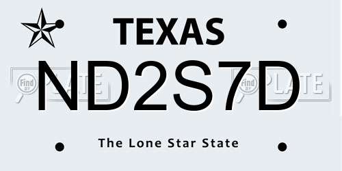 ND2S7D Texas License Plate