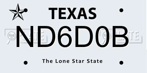 ND6D0B Texas License Plate