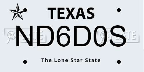 ND6D0S Texas License Plate
