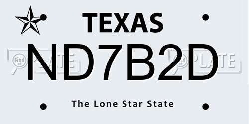ND7B2D Texas License Plate
