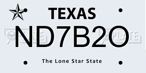 ND7B2O Texas License Plate