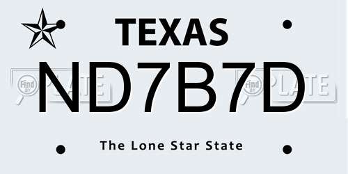 ND7B7D Texas License Plate