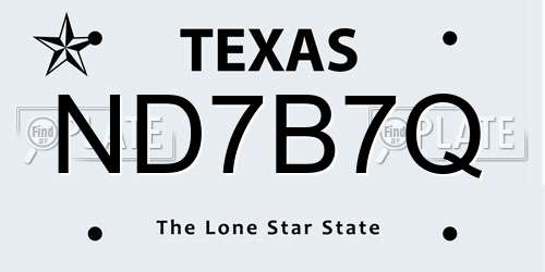 ND7B7Q Texas License Plate