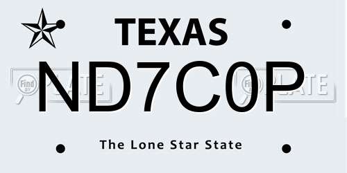 ND7C0P Texas License Plate