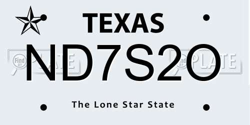 ND7S2O Texas License Plate