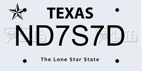 ND7S7D Texas License Plate
