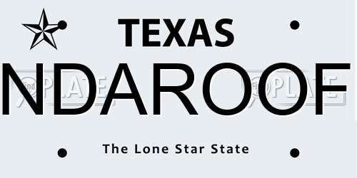 NDAROOF Texas License Plate