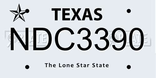 NDC3390 Texas License Plate