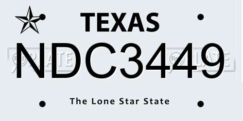 NDC3449 Texas License Plate