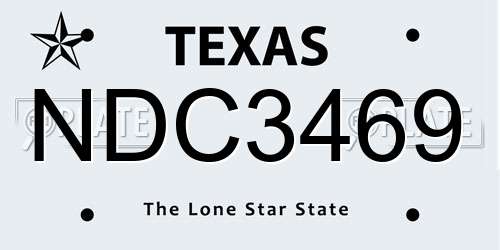 NDC3469 Texas License Plate