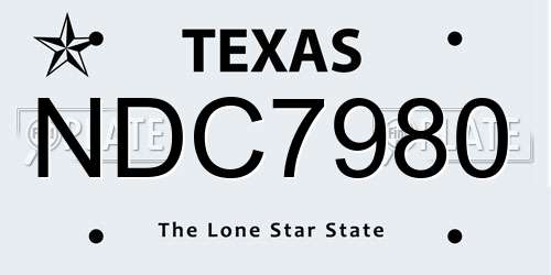 NDC7980 Texas License Plate
