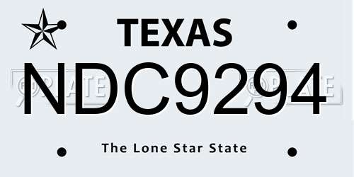 NDC9294 Texas License Plate