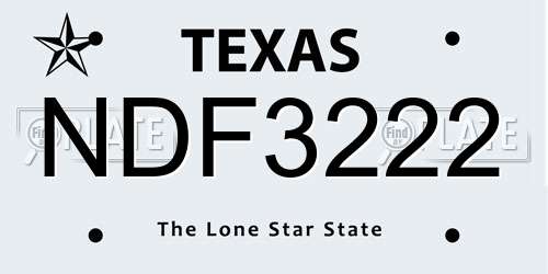 NDF3222 Texas License Plate