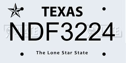 NDF3224 Texas License Plate