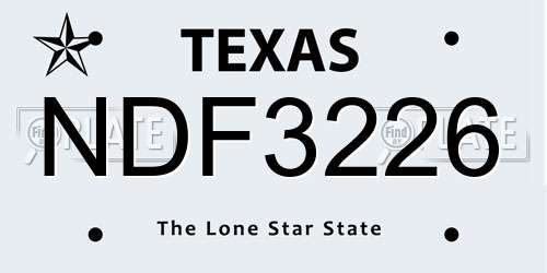 NDF3226 Texas License Plate
