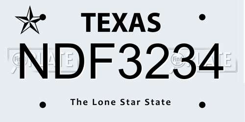 NDF3234 Texas License Plate