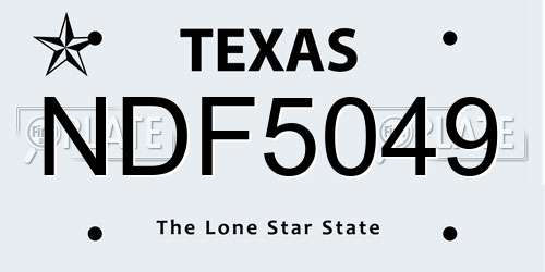 NDF5049 Texas License Plate
